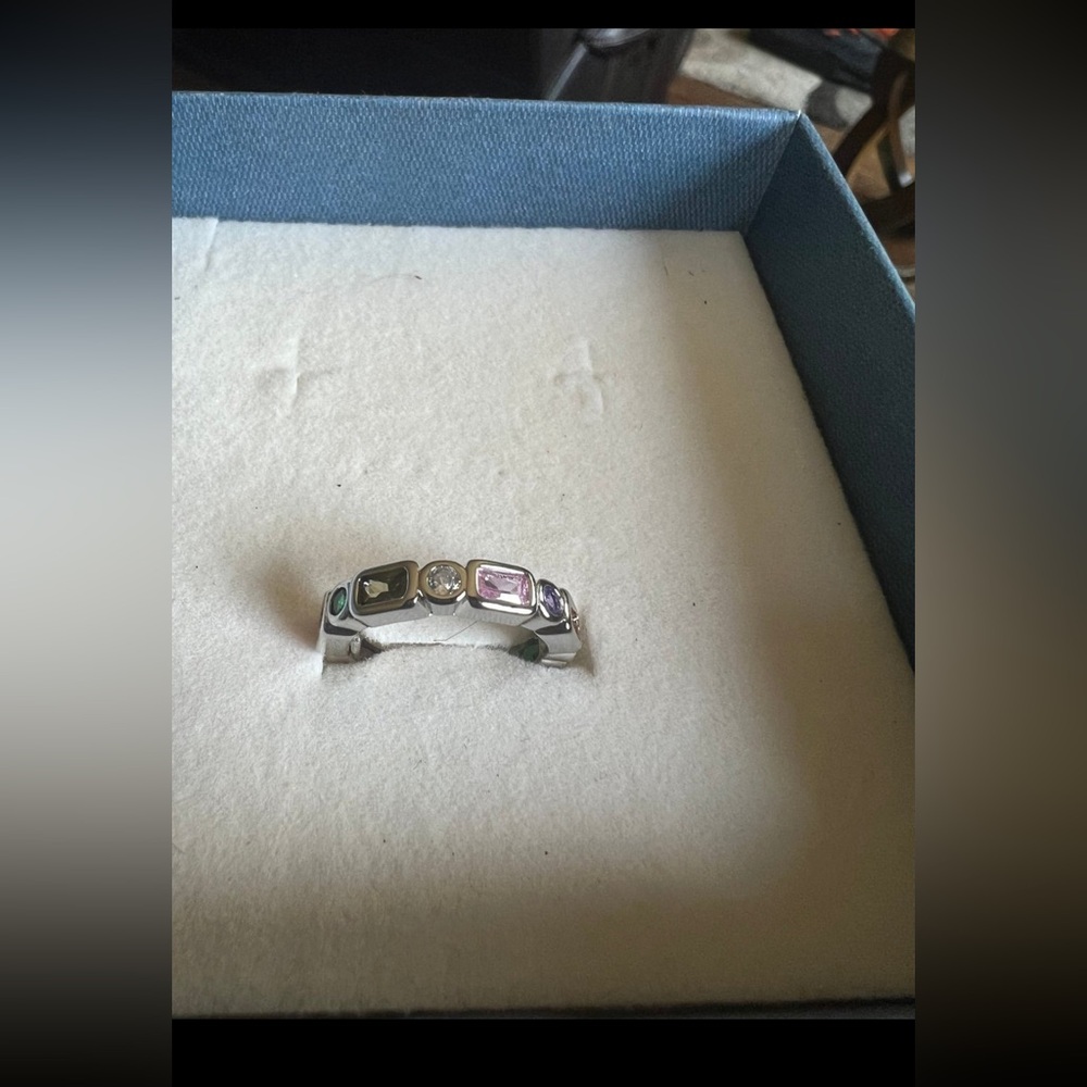 Adjustable Silver Ring With Multicolor Gemstone C… - image 8